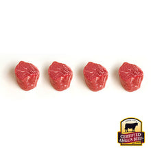 Load image into Gallery viewer, 3oz CAB Filet steaks lined up on a white background with Certified Angus Beef brand logo.