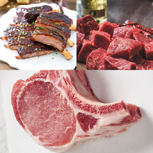 Load image into Gallery viewer, Cusack Meats Baby Back Ribs HandCut Steak Tips and Berkshire PorkChops