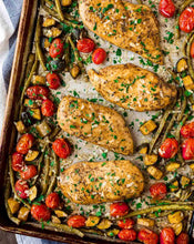 Load image into Gallery viewer, Chicken Breast on a sheet pan with tomatos, potatoes and green beans. Perfect for any dinner.
