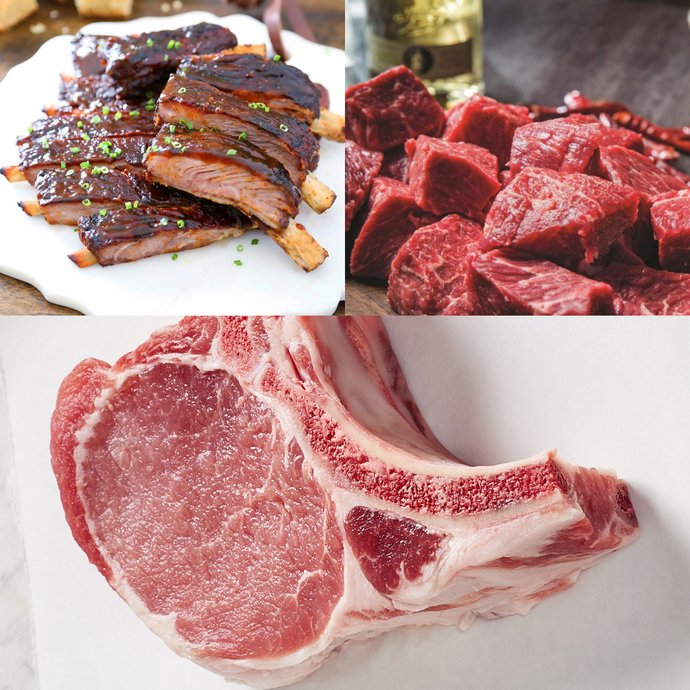 Cusack Meats Baby Back Ribs HandCut Steak Tips and Berkshire PorkChops