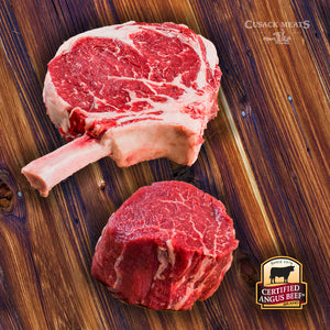 This combo of steaks has the filet and bone-in ribeyes 
