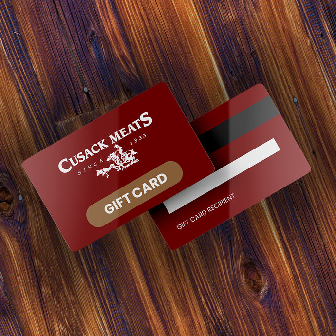 Cusack Meats gift cards that you can buy online to send to family or friends. 